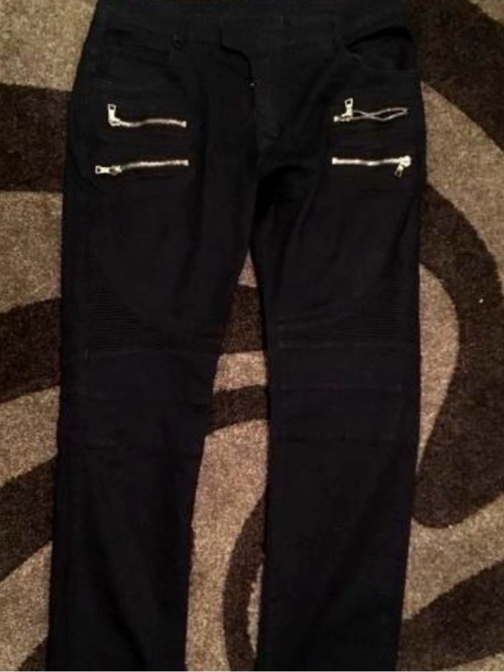 Balmain Black Skinny Moto Jeans with Silver Zippers